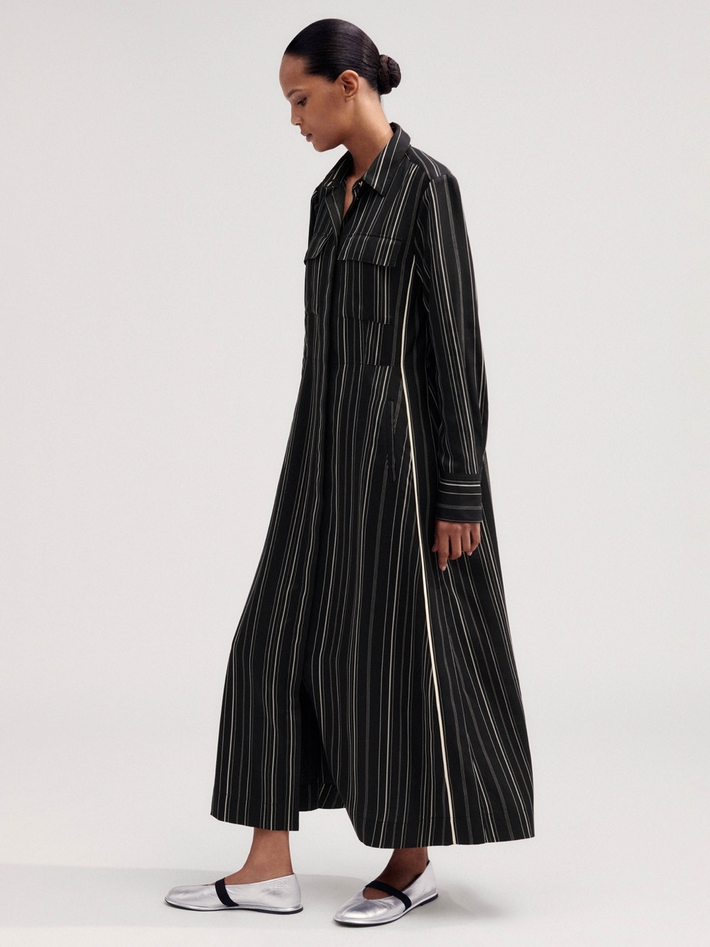 ME+EM Women’s Black Pinstripe Long Shirt Dress Size 4